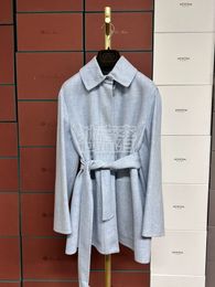 Womens Coats Autumn agnona Light Blue Wool Cashmere Lace-up Coat