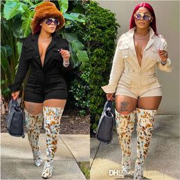 2024 Spring Summer Denim Jumpsuit Bodysuit Fashion Work Cargo Pocket Long Sleeve Shorts Jumpsuits For Women Casual Onepiece Outfits