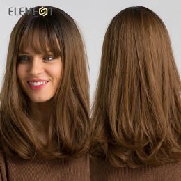 Wigs Element 16 Inch Synthetic Wig With Bangs Natural Headline Ombre Brown Color Fashion Cosplay Party Replacement Wigs for Women