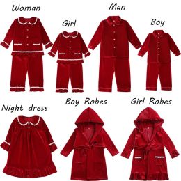 Partihandel 2023 baby barn pojkar och flickor syskon pyjamas familj matchande pyjamas barn röd jul sammet pjs