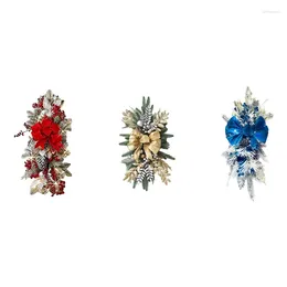 Decorative Flowers Christmas Swag Stair Garland For Stairs Door Fireplace Window Outdoor Indoor Decor Easy Install Blue