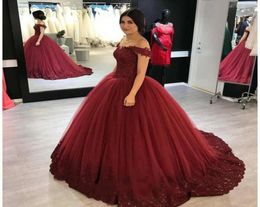 Elegant Off The Shoulder Quinceanera Dresses Ball Gown Capped Sleeves Princess Cheap Quinceanera Dresses Custom Made3536453