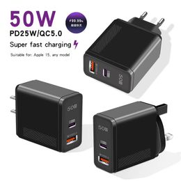 50W PD Super Fast Charger QC 5.0 Quick Charge USB Type C Charger Adapter For Samsung S24 iPhone 15 Xiaomi Tablets Smart Phone