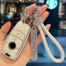 Leather Rope No. Plate Car Key Case Cover for Mercedes Benz A-B-C-M-CLA-CLS-E-G-GLB-GLC-GLE-R-SL Class AMG EQS EQC GLA W204 W211