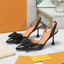 High-end Fashion High Heel Sandals Summer New Real Leather Material Butterfly-knot Decor Women's Pumps Buckle Strap Banquet Pointed Toe Female Sandals