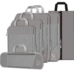 NEW 2024 6PCS Compressed Packing Cubes Travel Storage Organizer Set With Shoe Bag Mesh Visual Luggage Portable Lightweight Suitcase Bag