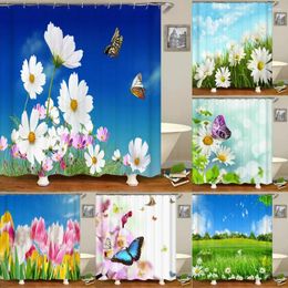 Shower Curtains Beautiful Spring Flowers Natural Scenery Curtain Bathroom Printed Waterproof Polyester Cloth For