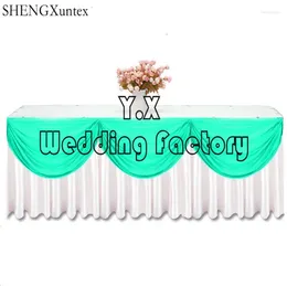 Table Skirt White Colour Ice Silk With Swags For Wedding Decoration