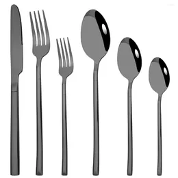 Flatware Sets Stainless Steel Cutlery Set Mirror Black Dinnerware Knife Dessert Fork Coffee Tea Spoon Tableware Western Kitchen