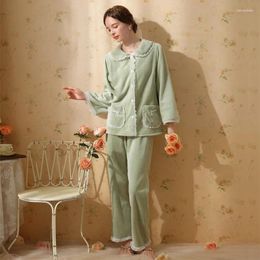 Home Clothing FZSLCYIYI Winter Warm Flannel Women Pyjamas Set Thick Coral Velvet Long Sleeve Shirt Pants Pyjamas Sleepwear Nightwear