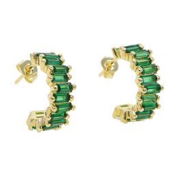 Stud Gold Filled Classic Geometry Hoop Earring Gree Color Rainbow Cz Crystal Statement Jewelry For Women Girl Elegance Dainty Earring Q240402