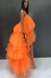 Puffy Tulle Hi Low Prom Gowns Party Dresses Tiered Ball Gown Cocktail Formal Dress Chic Orange Skirt Tutu Occasion Wear 2105273477063