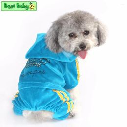 Dog Apparel Bling Velvet Pet Clothes Sweatshirts Rhinestone Crown Wear Luxury Animals Jumpsuit For Chihuahua Yorkshire Puppies Supplies