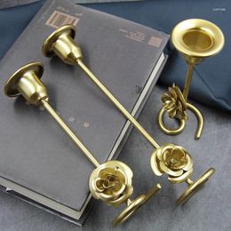 Candle Holders Luxury Rose Candlestick Aesthetic Living Room Decoration Metal Holder Golden Home Table Ornaments Handicrafts