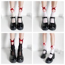 Women Socks Hollow Out Lolita Elastic Anicent Chinese Style Bow Lace Mesh Jk Hosiery Lady