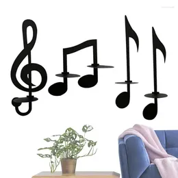 Candle Holders Black Music Note Wall Art 4 Pcs Iron Candlestick Holder Ornaments Sconce Musical