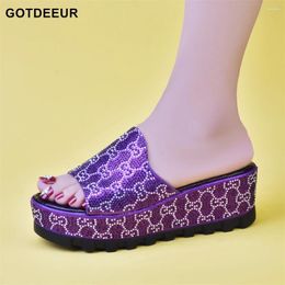 Dress Shoes Fashion Fish Mouth Wedge Platform Women's Decorated With Rhinestone Plus Size Luxury Nigeerian Women Party Pumps