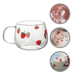 Wine Glasses Glass Milk Cup Oatmeal Decorative Porridge Bowl Strawberry Pattern Coffee