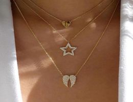 Pendant Necklaces Rhinestone Angel Wing Necklace For Women Crystal Heart Butterfly Choker Gold Color Layered Collier Femme Bijoux8500858