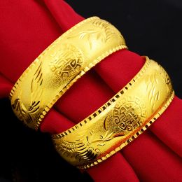 Bangles HOYON Fine Gold plated 24k Bracelet For Women hand bracelets Dragon Phoenix Bangles Luxury woman jewelry Wedding free shipping