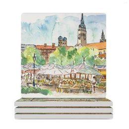 Table Mats Munich Bavaria Viktualienmarkt Ceramic Coasters (Square) Coffee Christmas Tea Holder Cup