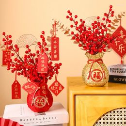 Decorative Flowers Chinese Housewarming Home Decor Artificial Barley Flower Vase For Spring Festival Party Wedding Living Room