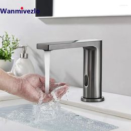 Bathroom Sink Faucets Gun Grey Smart Sensor Basin Faucet Cold Water Mixer Tap Automatic Touch For Deck Mounted