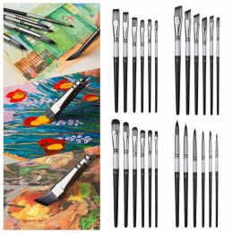 6PCS Professional Artist Paintbrush Flat/Oblique/Round/Pointed Tip Paint Brush for Beginner Watercolour Gouache Painting