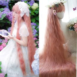 Wigs HOUYAN Synthetic 120cm extra long wavy curly bangs Women Pink blonde Brown Cosplay Lolita wig Heat resistant wig