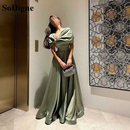 SoDigne Saudi Arabic Women Cap Sleeves Long Prom Dresses Floor Length Evening Gown Dubai Satin Plus Size Formal Dress 240320