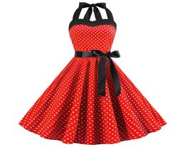 Sexy Retro Red Polka Dot Dress Audrey Hepburn Vintage Halter 50s 60s Gothic Pin Up Rockabilly Plus Size Robe 2204259154062