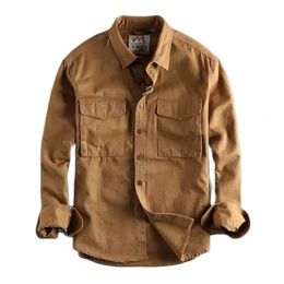 Cargo Shirt For Men Long Sleeve Premium Cotton Solid Colour Washing Lapel Youth Japan Style Simple Handsome Boyfriend Clothing 240326