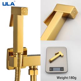ULA Brass Bidet Faucet Gold Handheld Toilet Bidet Sprayer Hygienic Shower Toilet Faucets Single Cold Water Tap Self Cleaning