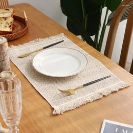 Table Mats Cotton Placemats Set Of 4 Woven Cloth Boho Placemat Rustic Rectangular Burlap Macrame Dining Mat Braided Jute With Tassels