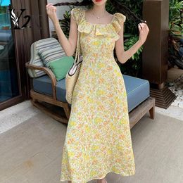 Party Dresses Y2K Clothes Holiday Beach Chic Floral Print Ruffles Midi Long For Women Zevity French Sundress Trendy Jupe Femme Dress