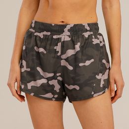 Lu neue Yoga -Lulemon -Shorts für Frauengeschwindigkeit Anti Blendung hohe taillierte gedruckte Fitnessshorts