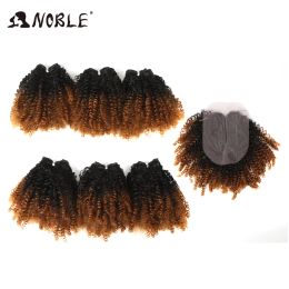 Weave Weave Noble Ombre Synthetic Hair Clsoure Middle Part 7pcs/lot Afro Kinky Curly Hair Bundles With Closure For Black Women