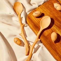 Spoons Wooden Spoon Handmade Beech Shaped Long Handled Coffee Stirring