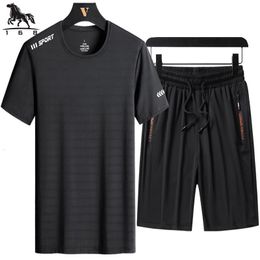 Tracksuit men Set Mens 2 pieces Sets M7XL 8XL 9XL Summer casual Clothing Fitness Tracksuits Splicing mens Short Sleeve 240402