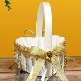 Heart shaped Lace Bow Ring Storage Basket Holder for Wedding Decoration and Flower Arrangement Beige Sliver 240318
