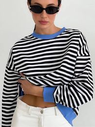 Women's T Shirts Oversize Striped T-shirts Women Fashion O Neck Pullover Top Female Casual Loose Cotton Tees Ladies Retro Basic Streetwear