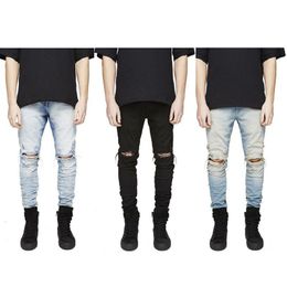 Mens Jeans Slim Fit Ripped Men Hi-Street Died Denim Joggers Knee Holes Washed Destroyed Plus S Drop Delivery Apparel Clothing Dhous