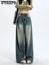 Women's Jeans Baggy Women High Waisted Denim Pants Washed Patchwork Wide Leg Loose Trousers Spring Streetwear Fashion Y2K