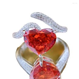 Cluster Rings S925 Silver Ring Padma High Carbon Diamond Set With 8 10 Heart Shaped Women's