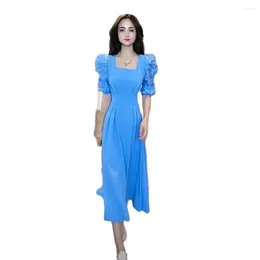 Party Dresses Womens Elegant Vintage Puff Sleeves Crochet Square Collar Pinup Casual Work Office Evening Sheath Leisure Dress