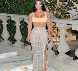 Beyprern Shiny Sequined Mesh TwoPiece Skirt Set Kim Kardashian Outfit Styles Women Bra Crop TopGorgeous Sheer Skirt Clubwears T2002898690