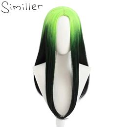 Wigs Similler Women Synthetic Cosplay Wigs Anime Bad Guy Long Straight Heat Resistance Hair Ombre Black Green Wig Central Part