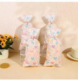 Gift Wrap 50 Pcs Valentine Cellophane Bags Cookie Treat Love Heart Clear Plastic Candy For Wedding Party Favor Gifts Goodies Bag