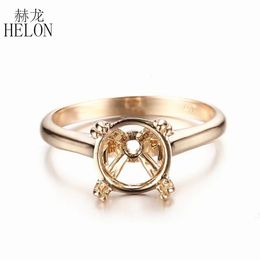 HELON Round Cut 9mm Semi Mount Engagement Wedding Ring Setting Solid 14k 10k Yellow Gold Women Solitaire Fine Jewelry 240402