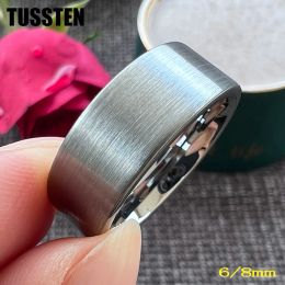 Bands Dropshipping TUSSTEN 6MM/8MM Flat Wedding Band Classic Men Women Tungsten Carbide Ring Brushed Finish Comfort Fit